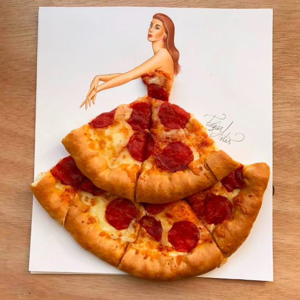 Moda i jedzenie według Edgara Artisa - sukienka z pizzy