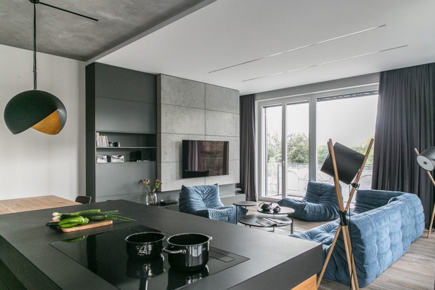 Apartament z granatowymi akcentami w Poznaniu, projekt: Joanna Zabłocka