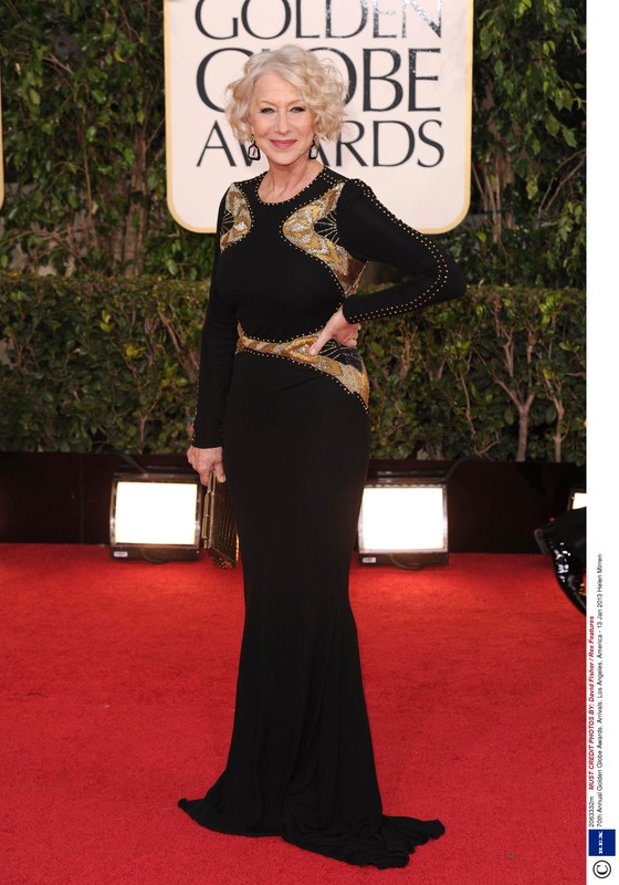 Helen Mirren w sukni Badgley Mischka na rozdaniu Złotych Globów 2013, fot. East News