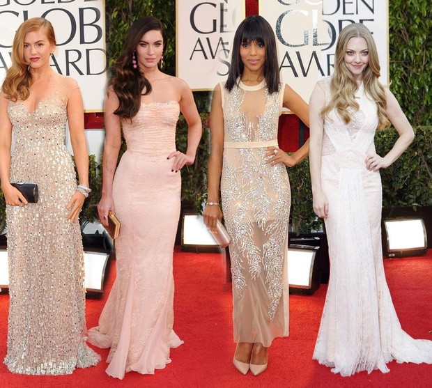 Złote Globy 2013: Isla Fisher (Reem Acra), Megan Fox (Dolce & Gabbana), Kerry Washington (Miu Miu), Amanda Seyfried (Givenchy), fot. East News