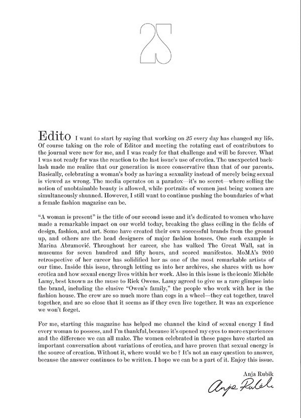 List od redaktor naczelnej, 25 Magazine #2, fot. via models