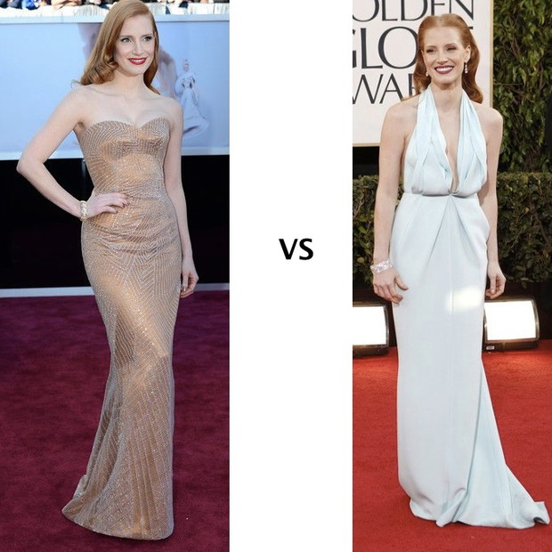 Jessica Chastaine - Oscary 2013: Armani Privé/Złote Globy 2013: Calvin Klein