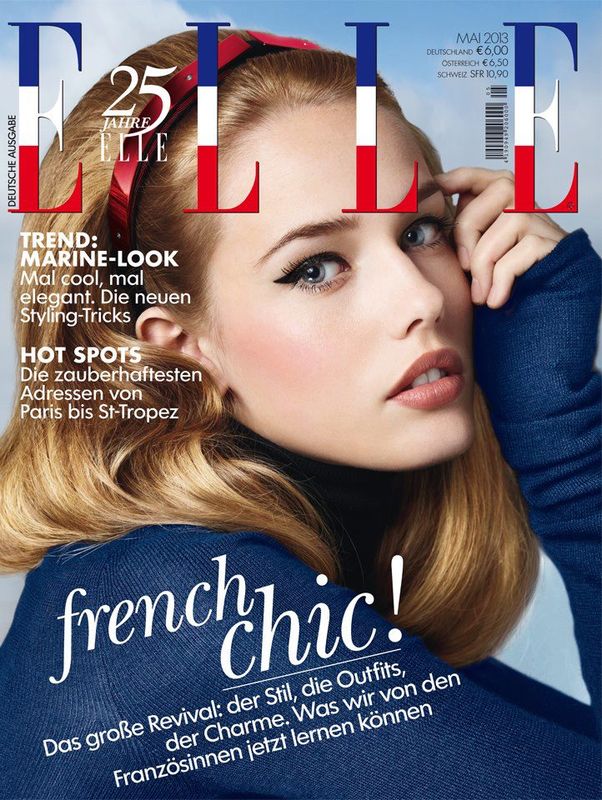 Prawdziwie francuski szyk na okładce niemieckiego ELLE. Modelkę Michelle Schermer sfotografował Alexandre Weinberger/ ELLE Germany maj 2013