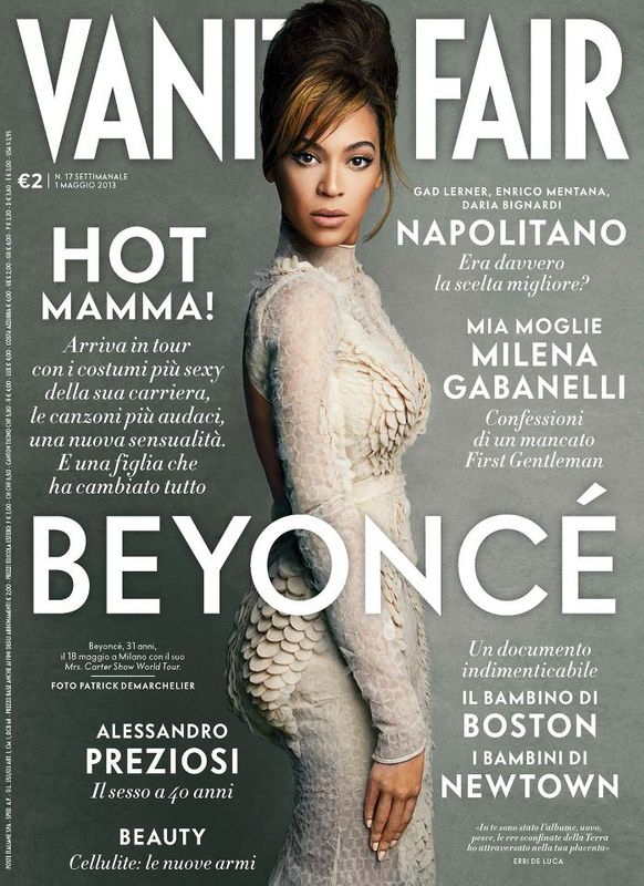 Vanity Fair Italy nie udało się zaprosić Beyonce na sesję. Wybrano tańsze rozwiązanie i kupiono zdjęcie Patricka Demarchelier od Vogue US. Tak czy inaczej, nie sposób przeoczyć kobiecych kształtów piosenkarki w sukni Givenchy./Vanity Fair Italia maj 2013