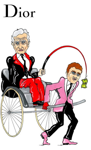 Bernard Arnault, prezes LVMH, steruje Rafem Simmonsem, rys. AleXsandro Palombo/ Humor Chic