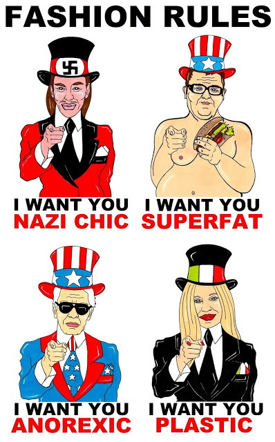 Palombo kontra projektanci: John Galliano, Alber Elbaz, Karl Lagerfeld, Donatella Versace, rys. AleXsandro Palombo/ Humor Chic