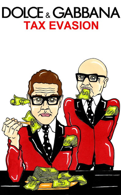 Palombo kontra projektanci: komentarz do afery podatkowej z udziałem duetu Dolce & Gabbana, rys. AleXsandro Palombo/ Humor Chic