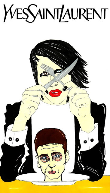 Palombo kontra projektanci: Marilyn Manson twarzą Saint Laurent Paris, rys. AleXsandro Palombo/ Humor Chic