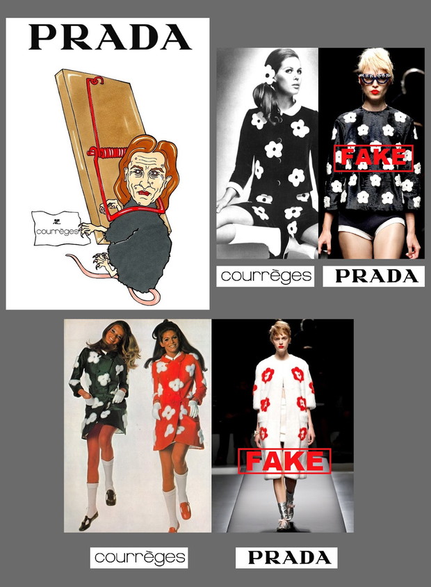 Rysunki z serii No fake: Prada wiosna-lato 2013 kontra archiwalne zdjęcia kolekcji André Courrèges, rys. AleXsandro Palombo/ Humor Chic