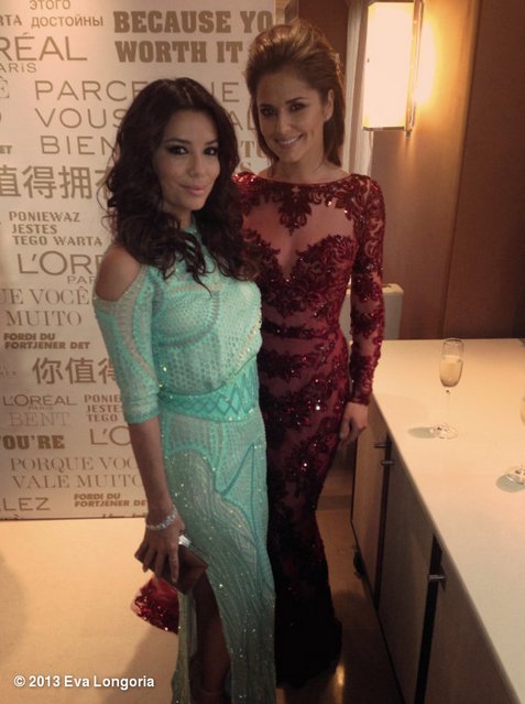 Gwiazdy na Twitterze, Festiwal Filmowy w Cannes 2013: Eva Longoria ja i moja siostra bliźniaczka Cheryl Cole w Cannes, fot. whosay.com