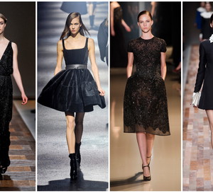 Czarne sukienki, od lewej: Valentino jesień-zima 2012, Lanvin jesień-zima 2012, Elie Saab haute couture wiosna-lato 2013, Valentino jesień-zima 2013, Zuhair Murad haute couture jesień-zima 2012, fot. Imaxtree
