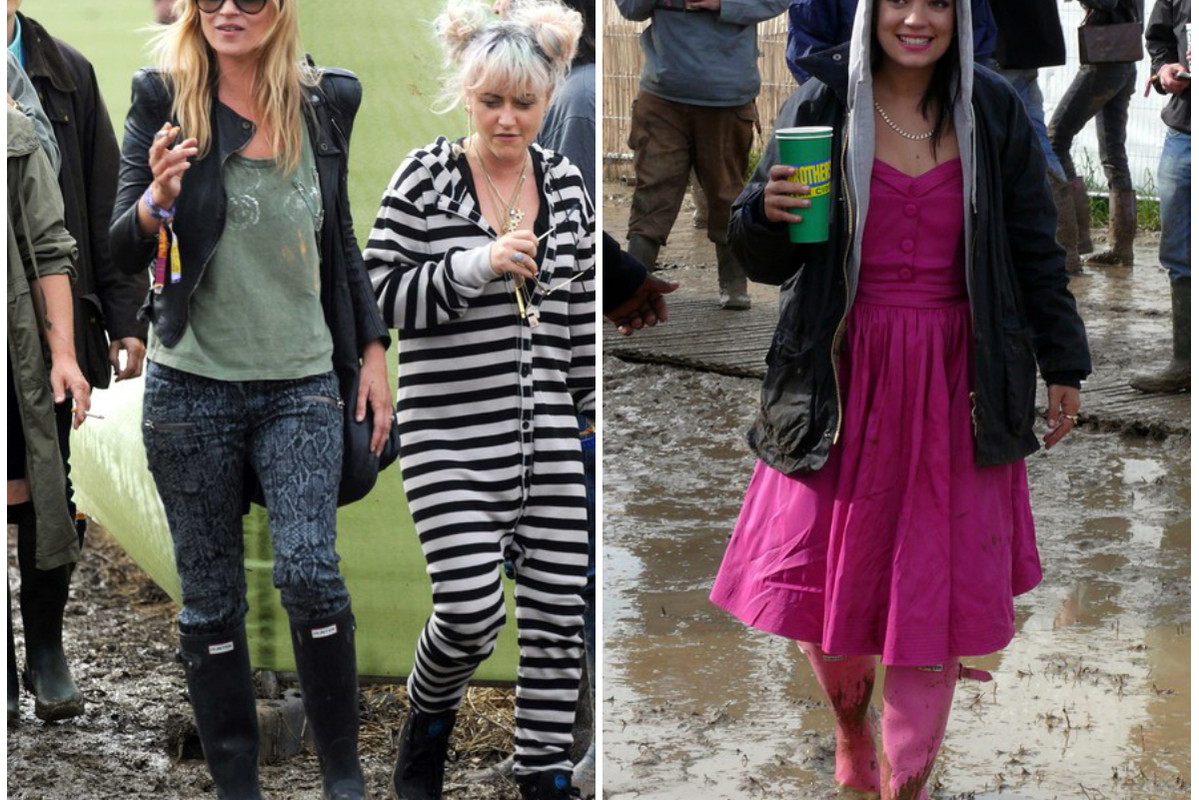 Kate Moss na Glastonbury Festival w 2011 roku i Lily Allen/ Lily Rose Cooper na Glastonbury Festival w 2007 roku, fot. East News