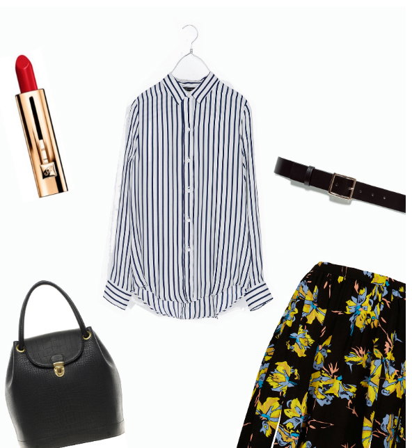 Inspiracja: Marc by Marc JacobsKoszula, Zara, 199 zł, spódnica Topshop, 150 zł, buty, Aldo, 360 zł, pasek, Zara, 99 zł, szminka, Guerlain, 165 zł, torebka, Asos, 360 zł