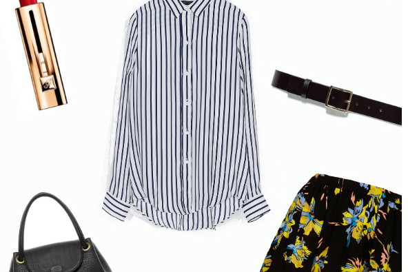 Inspiracja: Marc by Marc JacobsKoszula, Zara, 199 zł, spódnica Topshop, 150 zł, buty, Aldo, 360 zł, pasek, Zara, 99 zł, szminka, Guerlain, 165 zł, torebka, Asos, 360 zł
