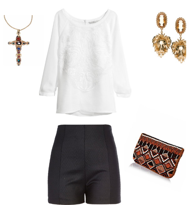 Inspiracja: Dolce & GabbanaKoszula, H&M, 99 zł, szorty, River Island, 90 zł, buty, Zara, 149 zł, torebka, River Island, 225 zł, naszyjnik, River Island, 75 zł, kolczyki, Asos, 90 zł