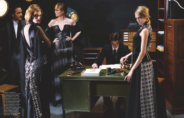 Cara Delevingne, Ashleigh Good i Nadja Bender w Numéro wrzesień 2013, fot. Karl Lagerfeld