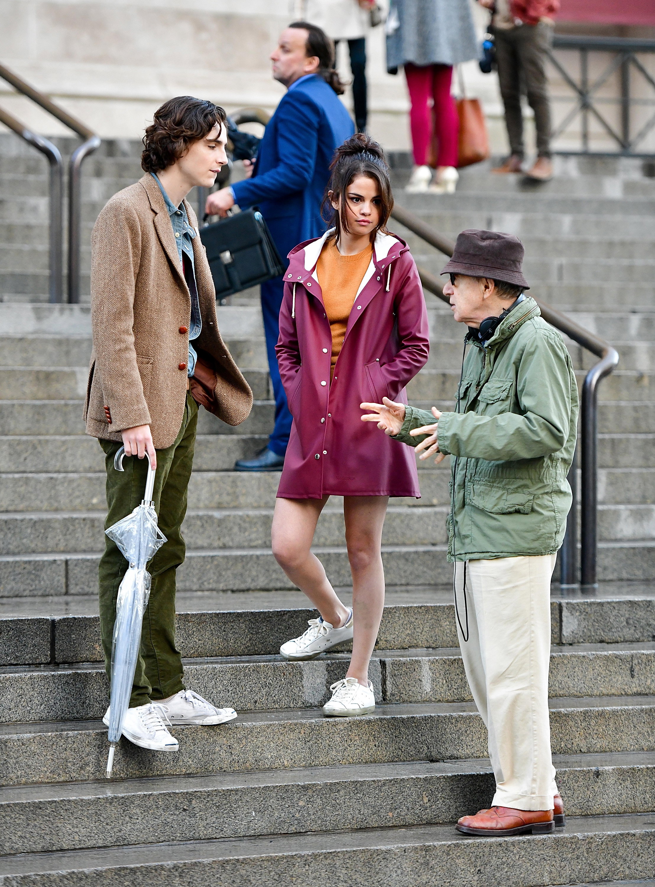 Selena Gomez i Timothée Chalamet na planie filmu A rainy day in New York.