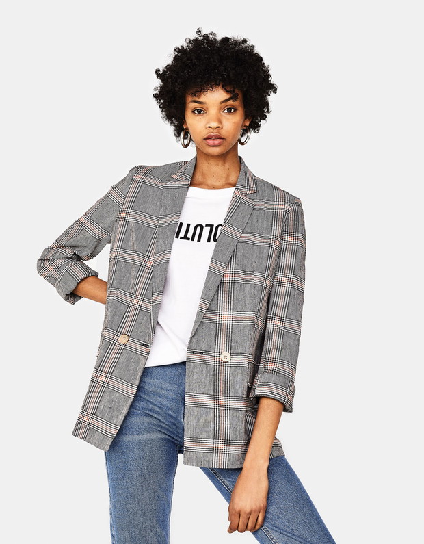 Marynarka w kratkę Bershka