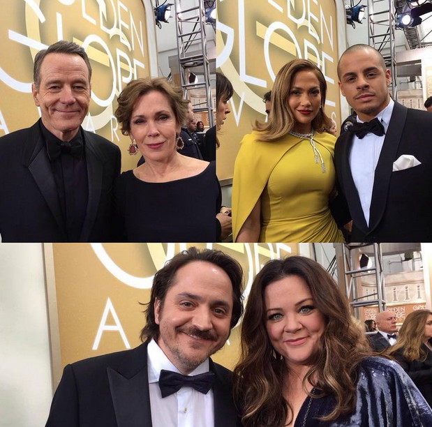 Złote globy 2016: gwiazdy na Instagramie, fot. @goldenglobes Bryan Cranston, Jennifer Lopez i Melissa McCarthy