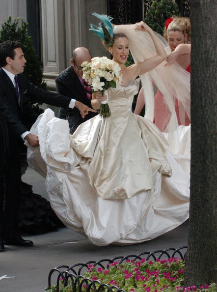 Sarah Jessica Parker in wedding dress at Filming of Sex And