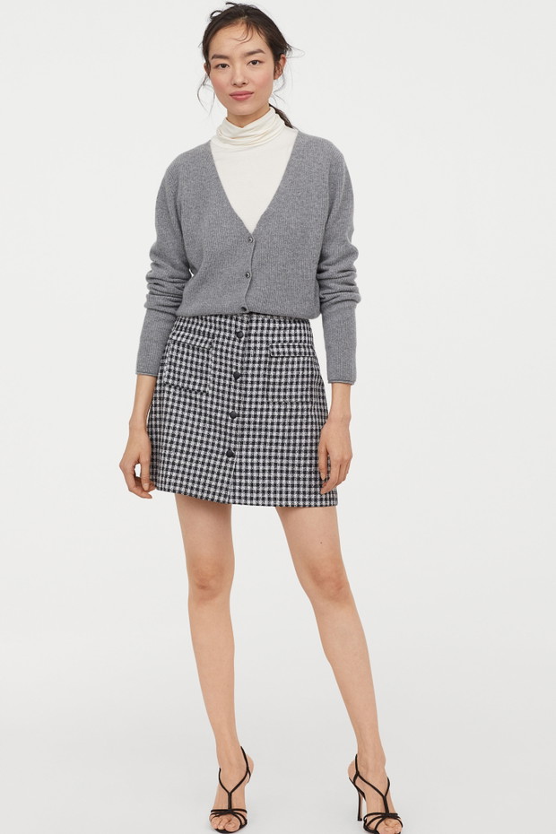 Spódnica w kratkę z guzikami - H&M, 129,99 zł