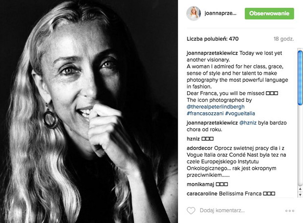 Nie żyje Franca Sozzani. Jak żegna ją branża mody?