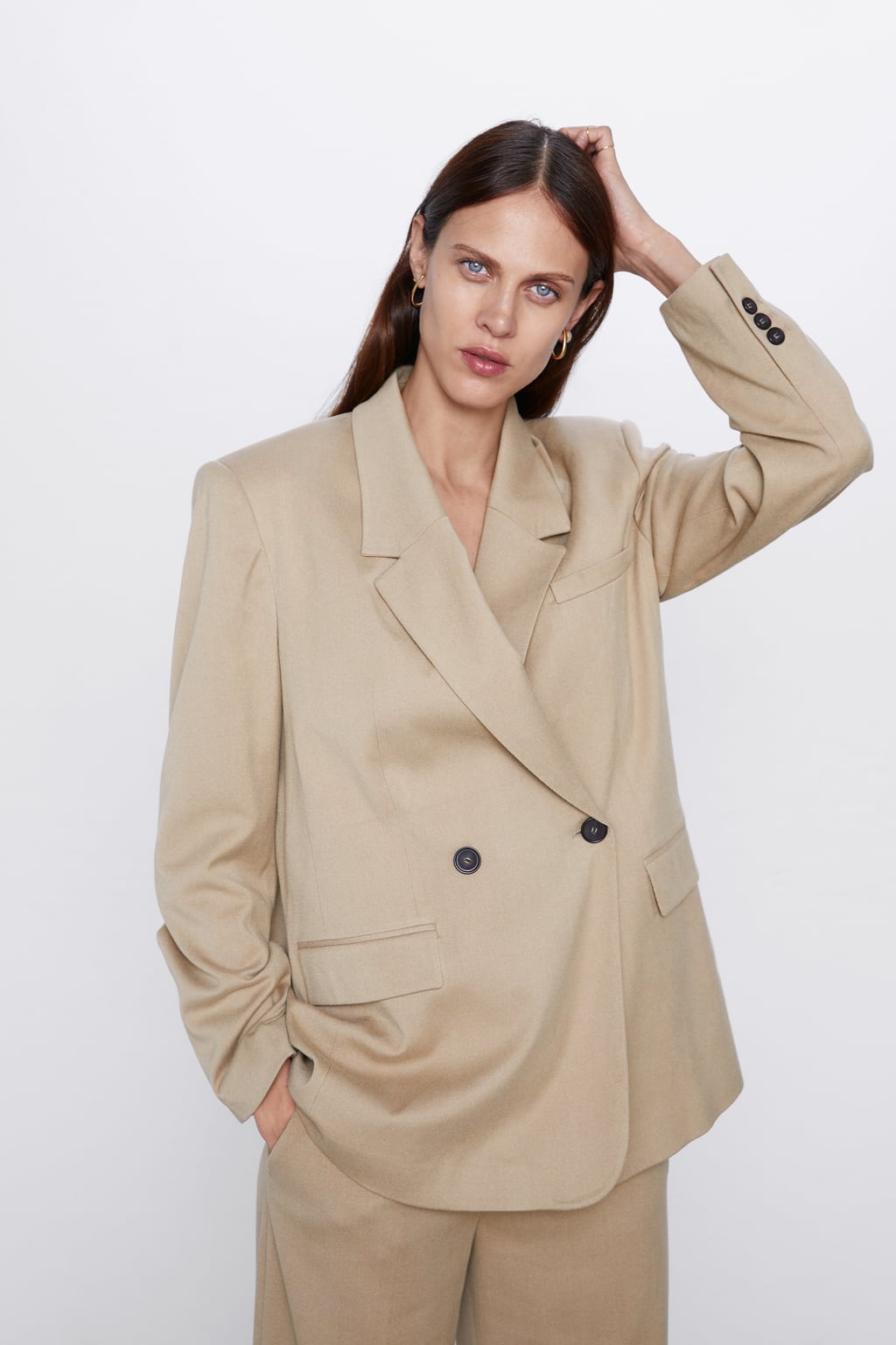 Marynarka beżowa dwurzędowa, Zara, 249 zł