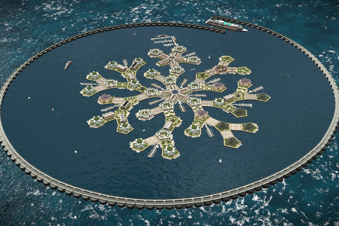 Pływające miasto, projekt konkursowy Instytutu Seasteading, wizualizacja: Gabriel Scheare, Luke Crowley, Lourdes Crowley, and Patrick White, Chile