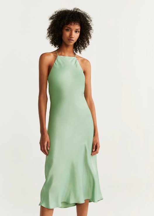 Satynowa sukienka z dekoltem halter - Mango, 229, 90 zł