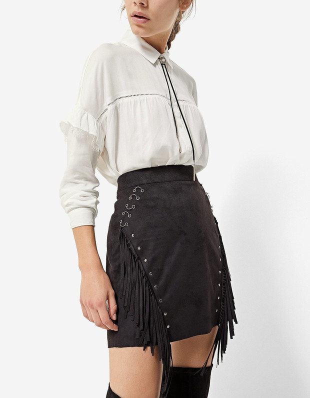 Spódnica z frędzlami Stradivarius