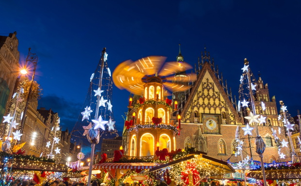 Christmas market in Old Town in Wroclaw, Poland