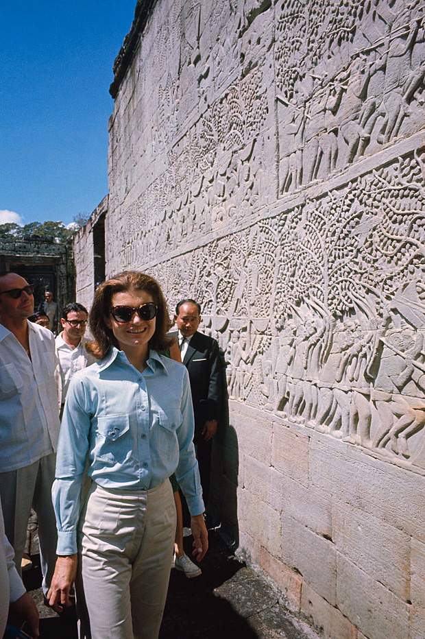 Jacqueline Kennedy Standing Next to an Ancient Wall