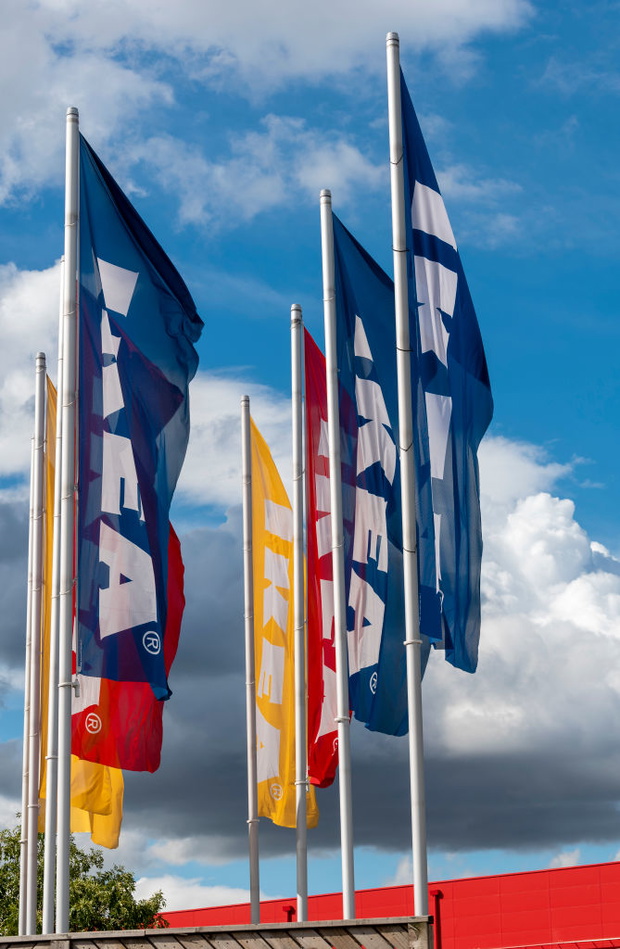 Flags at the Scandinavian chain IKEAs store in Greenwich
