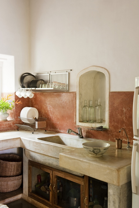 Modern kitchen interior in traditonal style Indian house