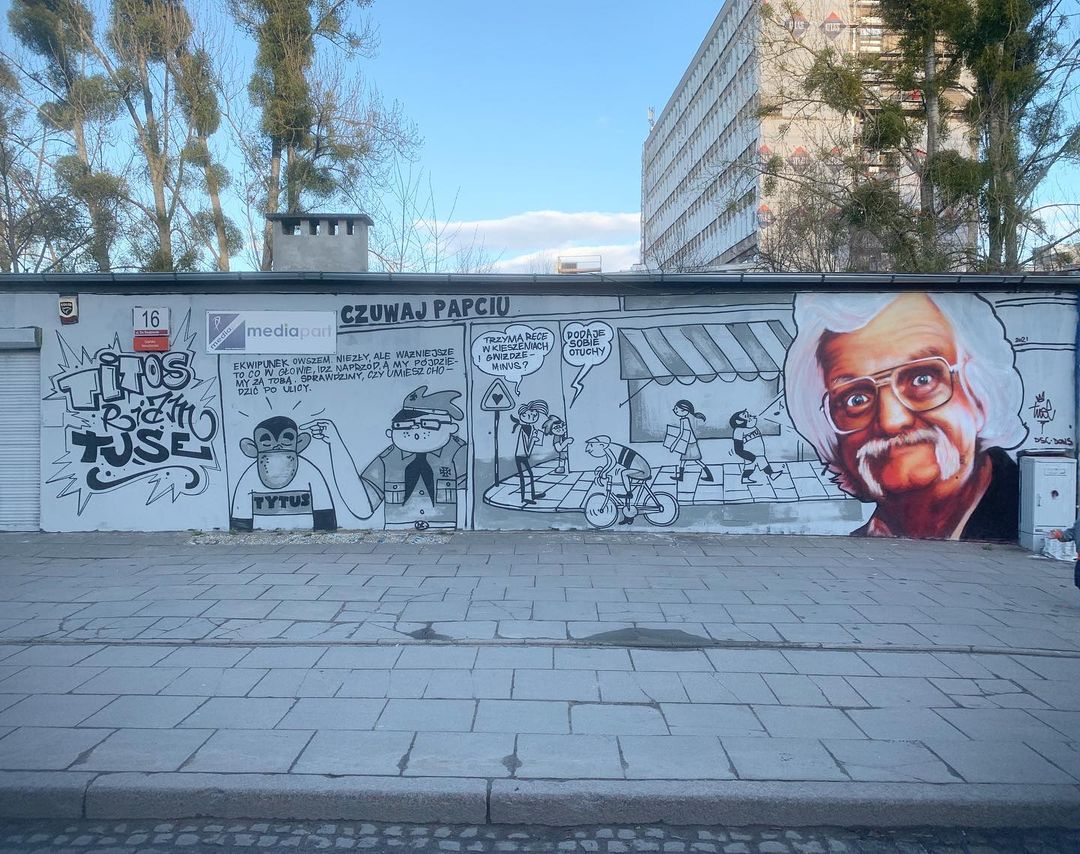 Mural upamiętaniający Papcia Chmiela w Gdańsku, autor: Tuse - Piotr Jaworski