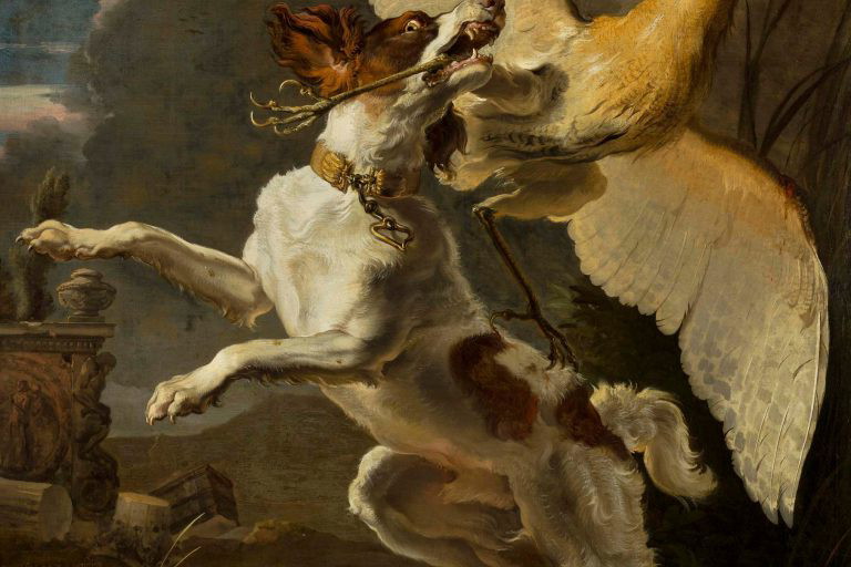 Abraham Hondius, „Walka psa z czaplą”, 1667 r.