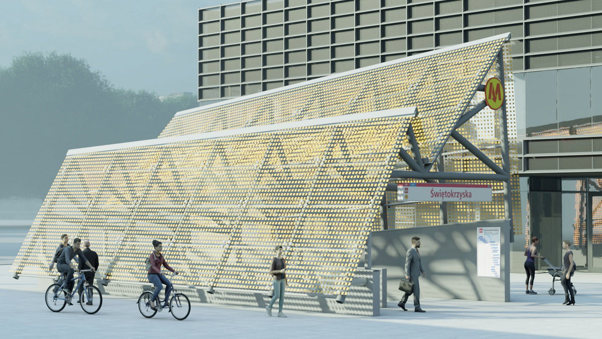 Nowe zadaszenie nad wejściem na stację Świętokrzyska pierwszej linii metra