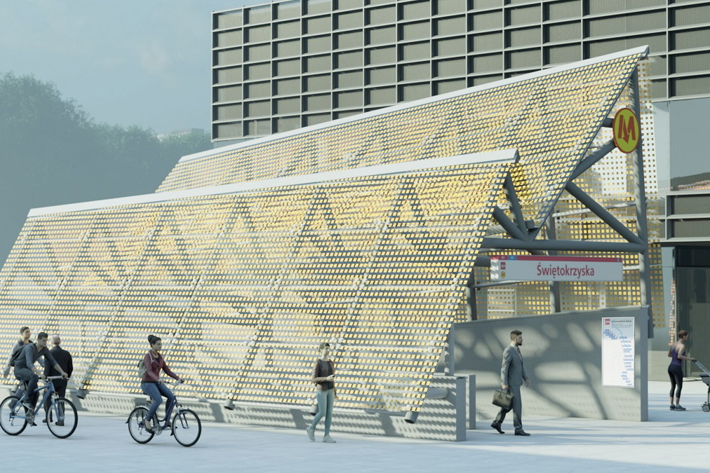 Nowe zadaszenie nad wejściem na stację Świętokrzyska pierwszej linii metra
