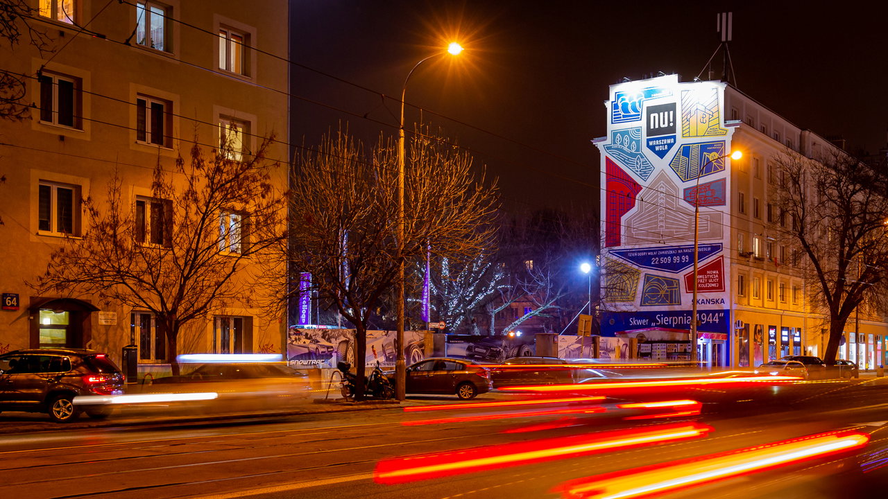 mural z kultowymi miejscami warszawskiej Woli