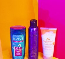 Najlepsze kosmetyki do włosów 2015! Szampon Elseve Fibralogy L'Oréal Paris, odżywka Bb. Hairdresser's Invisible Oil Bumble&Bumble, produkt do stylizacji V.I.P. Volume In Powder Kérastase, fot. Eva Roovers