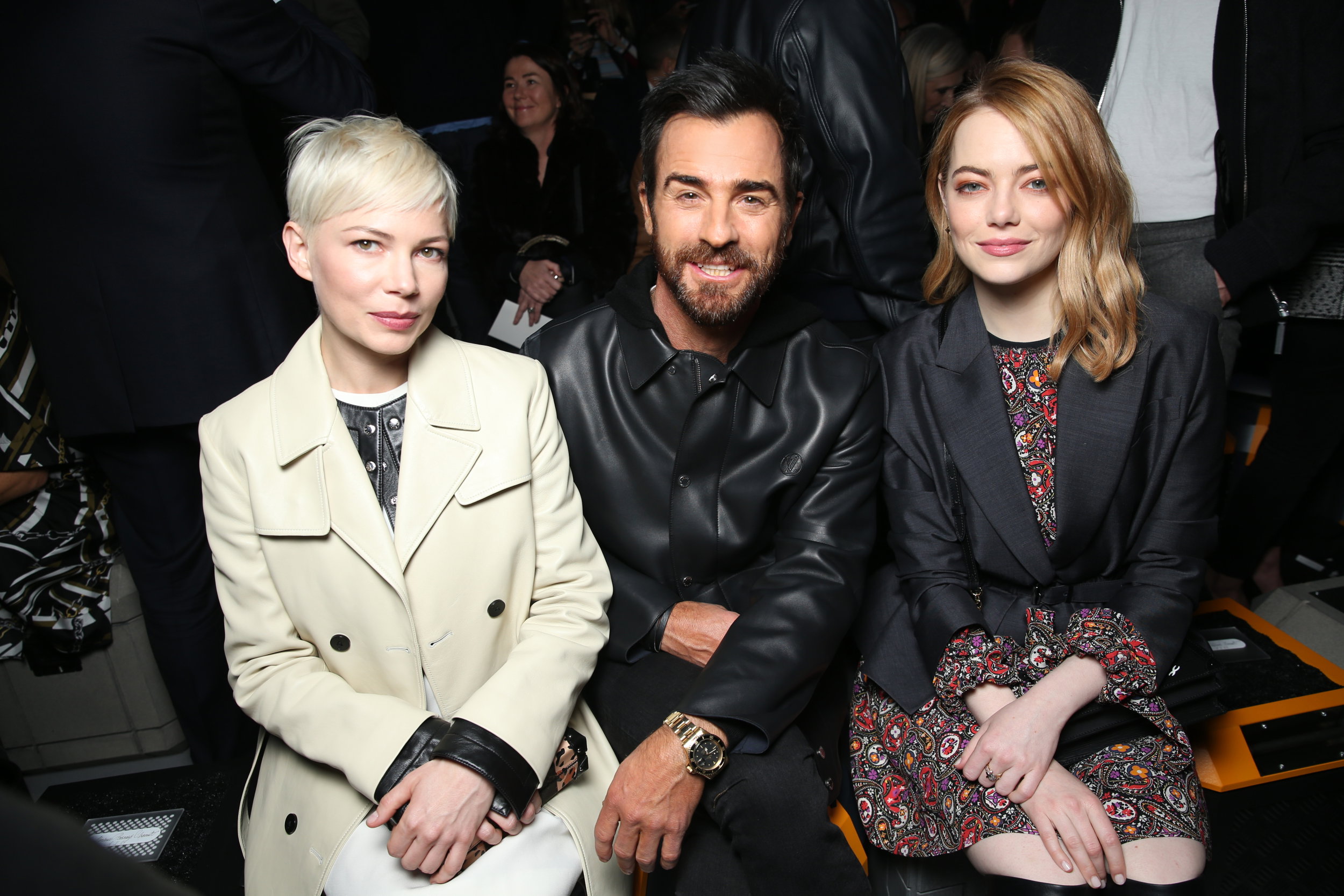 Michelle Williams, Justin Theroux i Emma Stone na pokazie Louis Vuitton jesień-zima 2018/2019