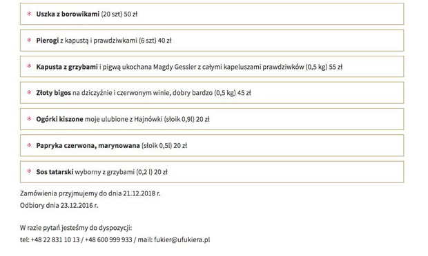 Menu świąteczne U Fukiera