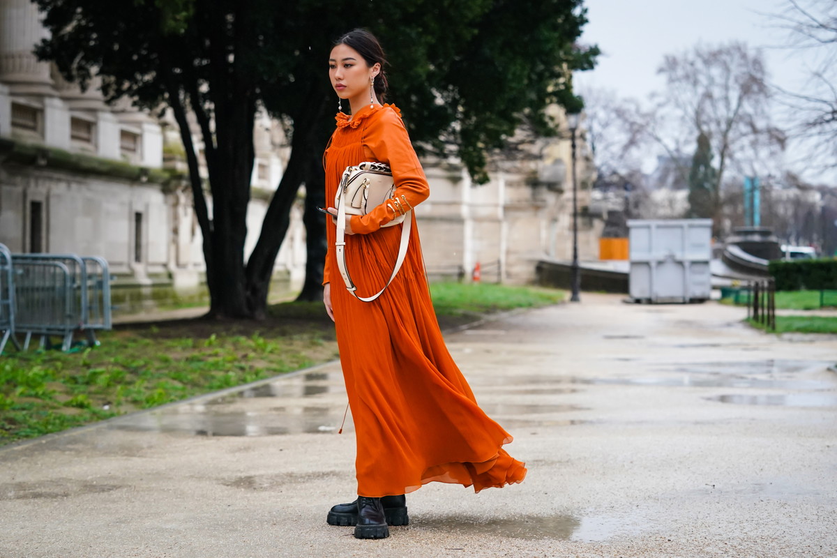 długie sukienki na jesień: street fashion