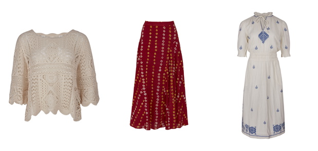 TK Maxx, szydełkowany top, 134.99 zł; sukienka boho, 299.99 zł; spódnica, 299.99 zł