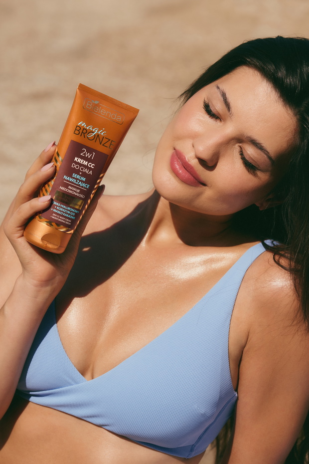 2w1 krem CC do ciała + serum nawilżające Bielenda Magic Bronze, cena ok. 30 zł (150 ml)_modelka