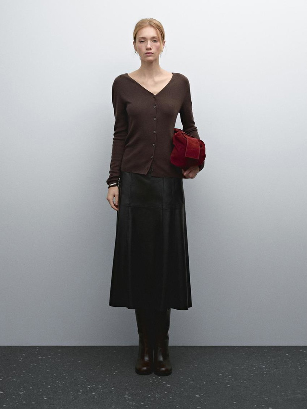 Massimo Dutti wyprzedaż, wełniany kardigan z dekoltem w serek