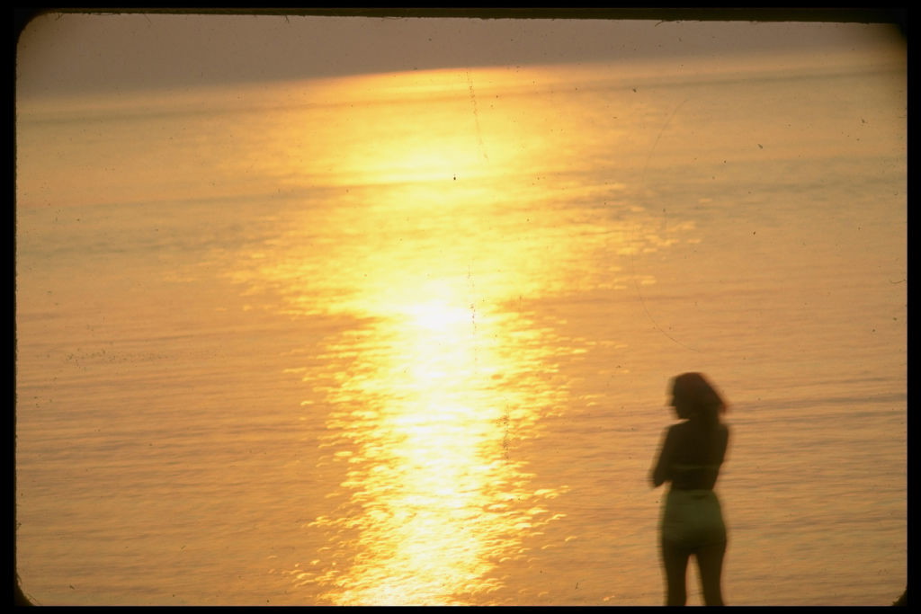 Silhouette of woman standing at shore at