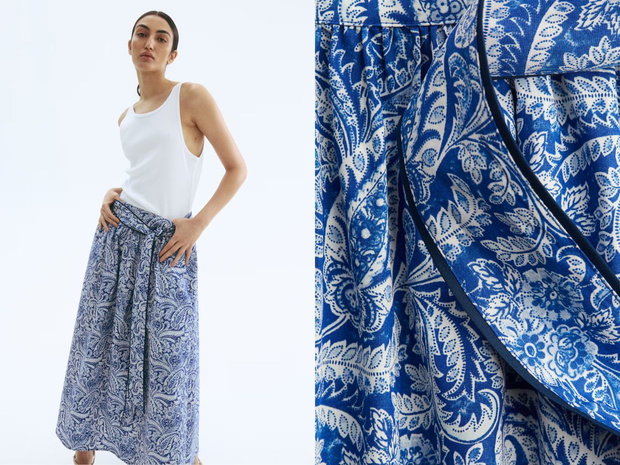 Popelinowa spódnica z wiązaniem H&M Paisley