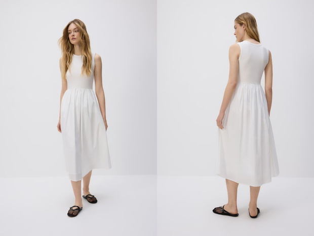 Sukienka pearl blanche: rozkloszowana midi