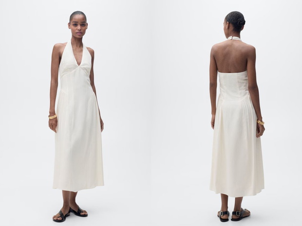 Sukienka pearl blanche: lniana z dekoltem halter